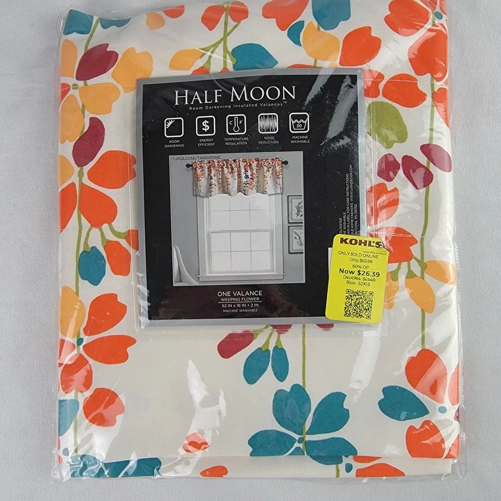 Lush Decor Half Moon Weeping Flower Valance Turquoise Tangerine 52x18 Insulated